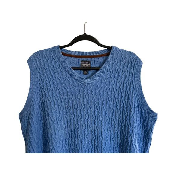 Alexander Julian American Modern Blue 100% Cotton Cable Knit Sweater Vest L - Picture 8 of 9